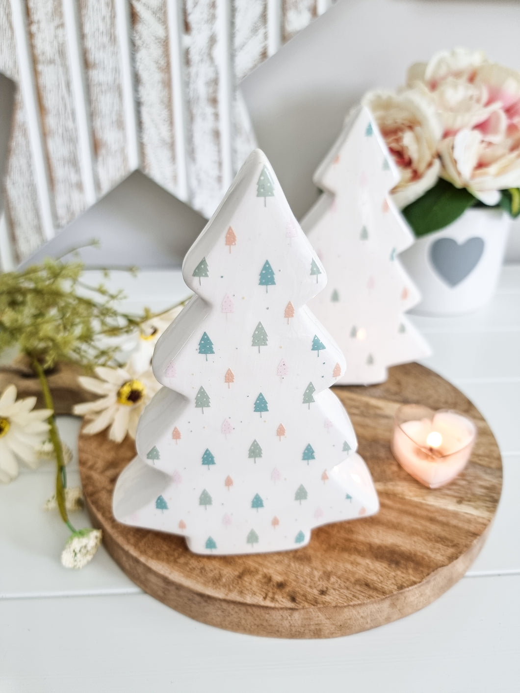 Pastel Christmas Tree Detailed White Ceramic Figure