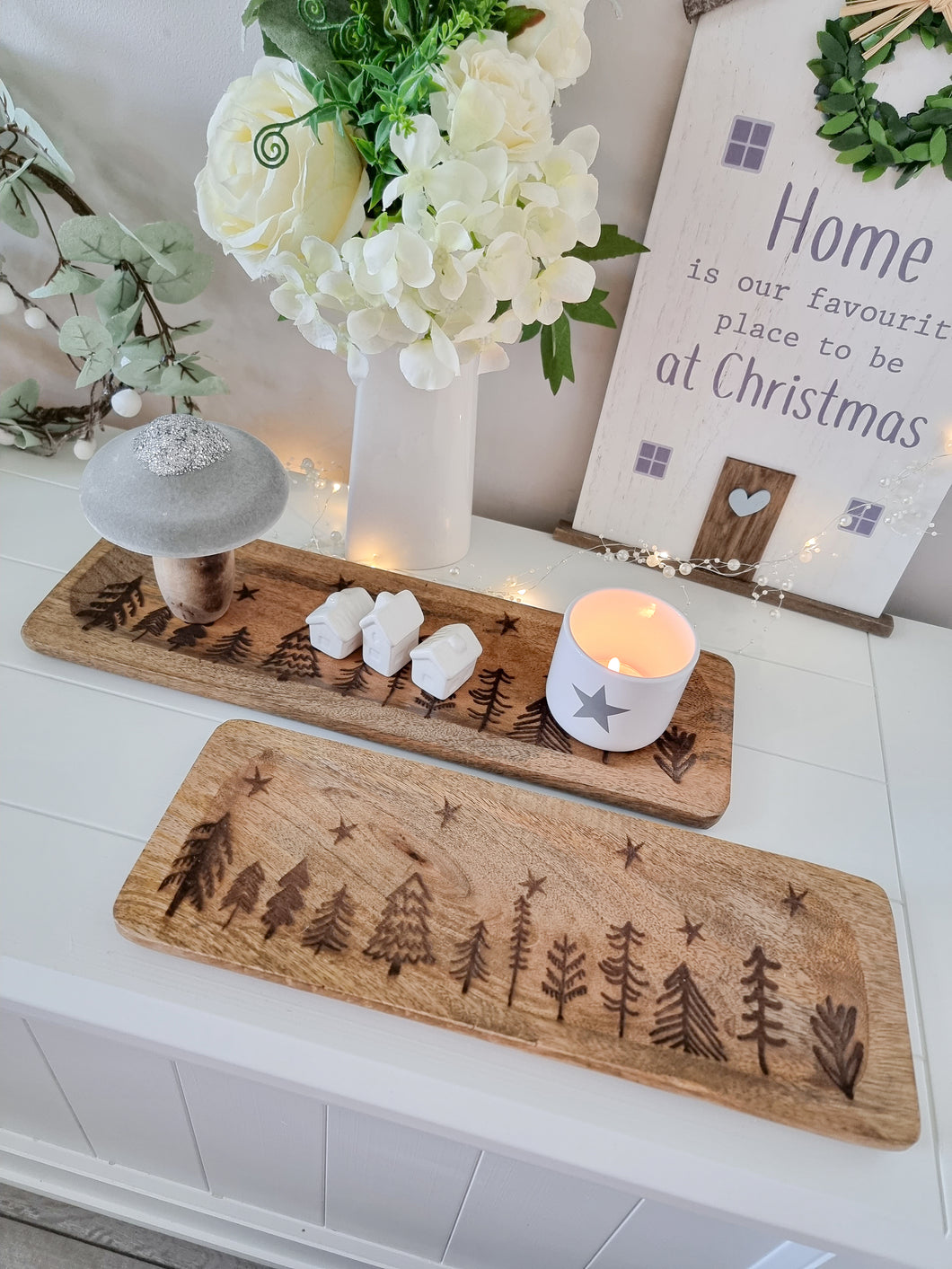 Natural Mango Wood Christmas Tree Design Tray