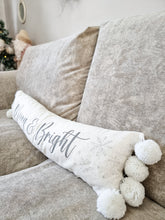 Load image into Gallery viewer, Merry &amp; Bright Long White Pom Pom Cushion
