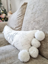 Load image into Gallery viewer, Merry &amp; Bright Long White Pom Pom Cushion
