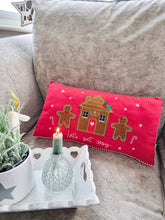 Load image into Gallery viewer, Red Festive Gingerbread Lets Get Cosy Cushion
