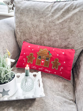 Load image into Gallery viewer, Red Festive Gingerbread Lets Get Cosy Cushion
