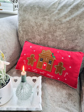 Load image into Gallery viewer, Red Festive Gingerbread Lets Get Cosy Cushion
