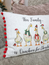 Load image into Gallery viewer, Quackers Family Red Pom Pom Christmas Cushion
