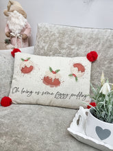 Load image into Gallery viewer, Red Pom Pom Figgy Pudding Christmas Cushion
