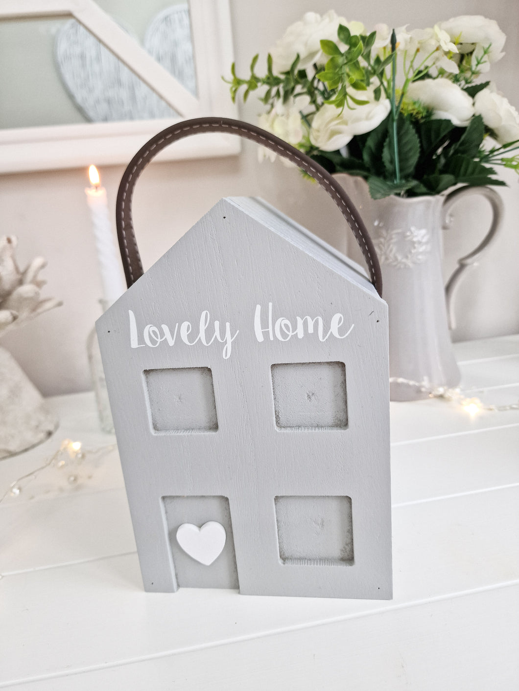 Grey & White Lovely Home Heart Doorstop