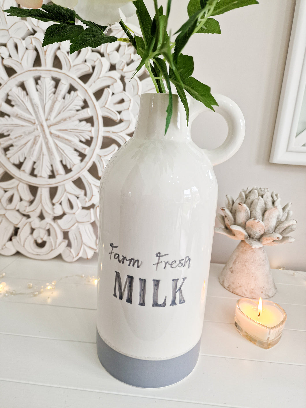 Farm Fresh Grey & White Milk Jug