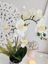 Load image into Gallery viewer, Faux White Orchid In Marble Effect Planter
