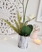 Load image into Gallery viewer, Faux White Orchid In Marble Effect Planter
