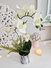 Load image into Gallery viewer, Faux White Orchid In Marble Effect Planter
