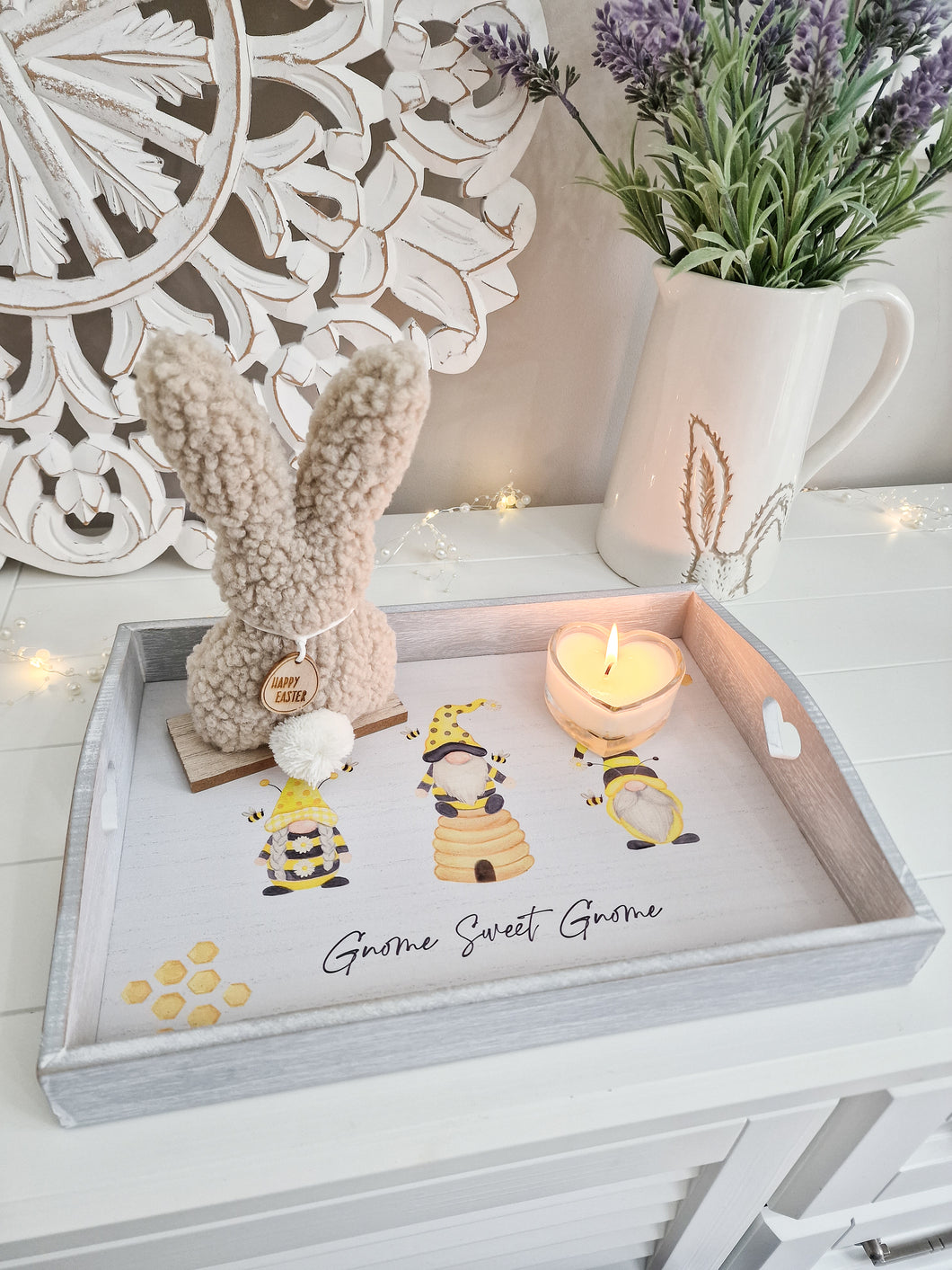 'Gnome Sweet Gnome' Bee Inspired Grey Heart Tray
