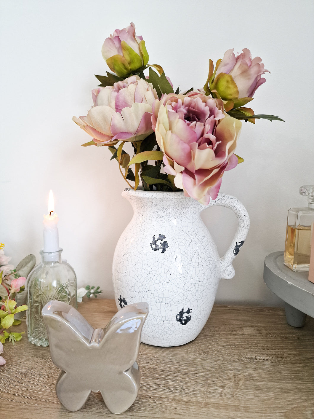 Vintage Style White Stoneware Crackle Jug