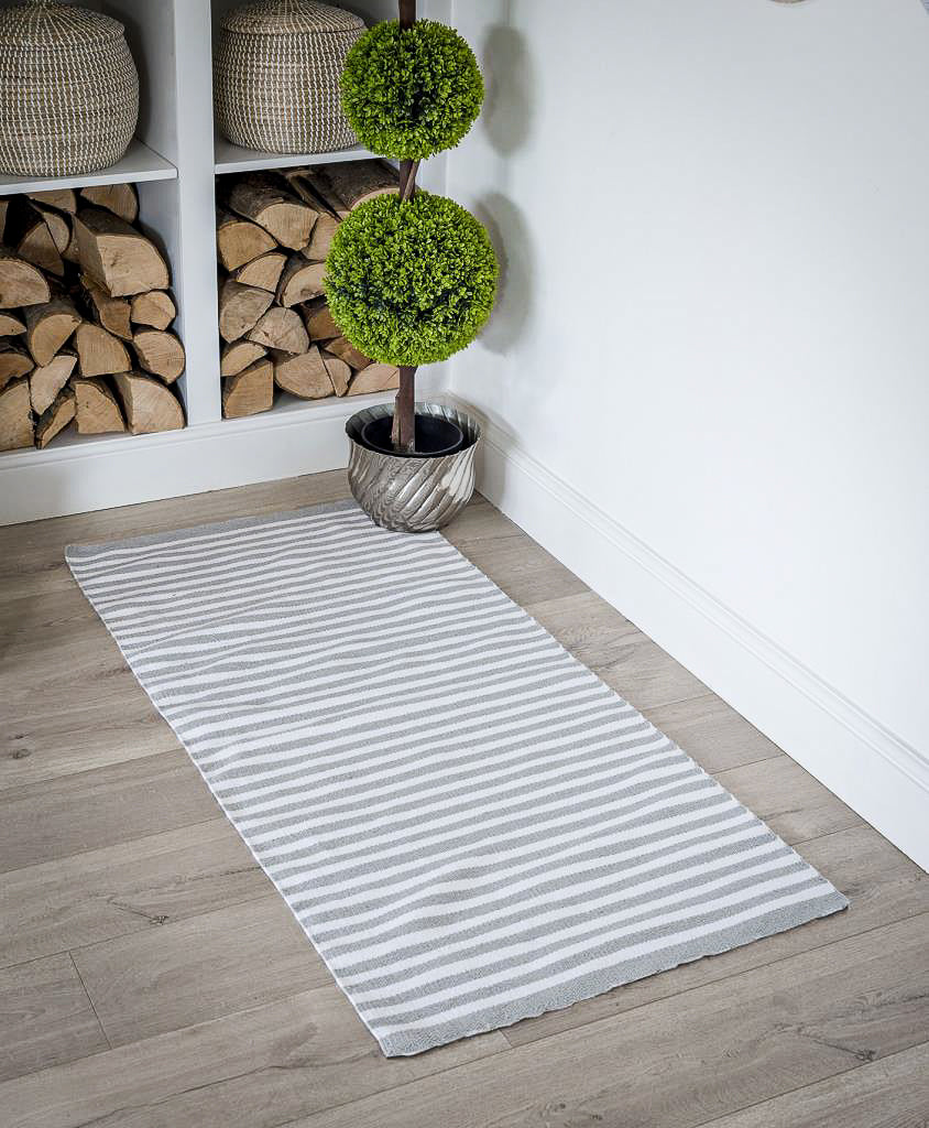 Grey & White Striped Recycled Cotton Rug - 3 Designs