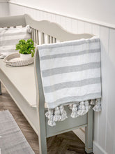 Load image into Gallery viewer, White &amp; Grey Striped Recycled Cotton Throw
