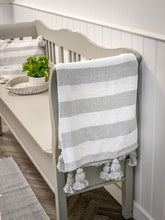 Load image into Gallery viewer, White &amp; Grey Striped Recycled Cotton Throw
