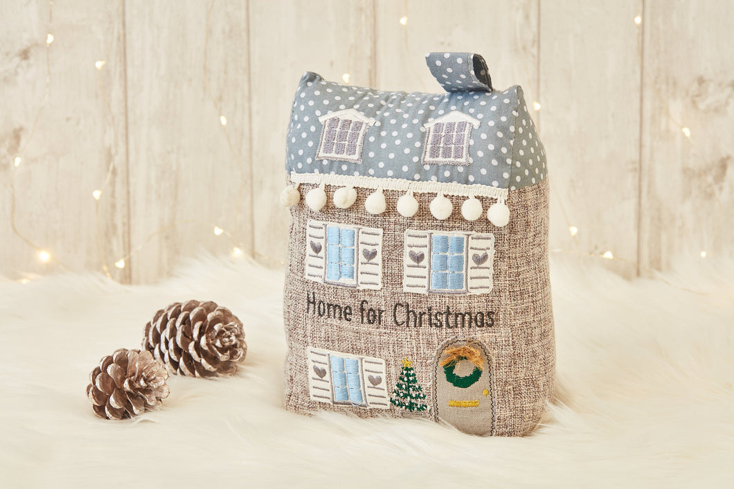 Grey Home For Christmas Festive Doorstop