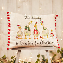 Load image into Gallery viewer, Quackers Family Red Pom Pom Christmas Cushion
