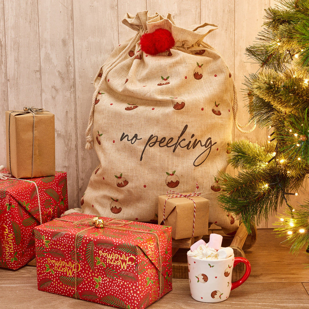 No Peeking Christmas Pudding Present Sack