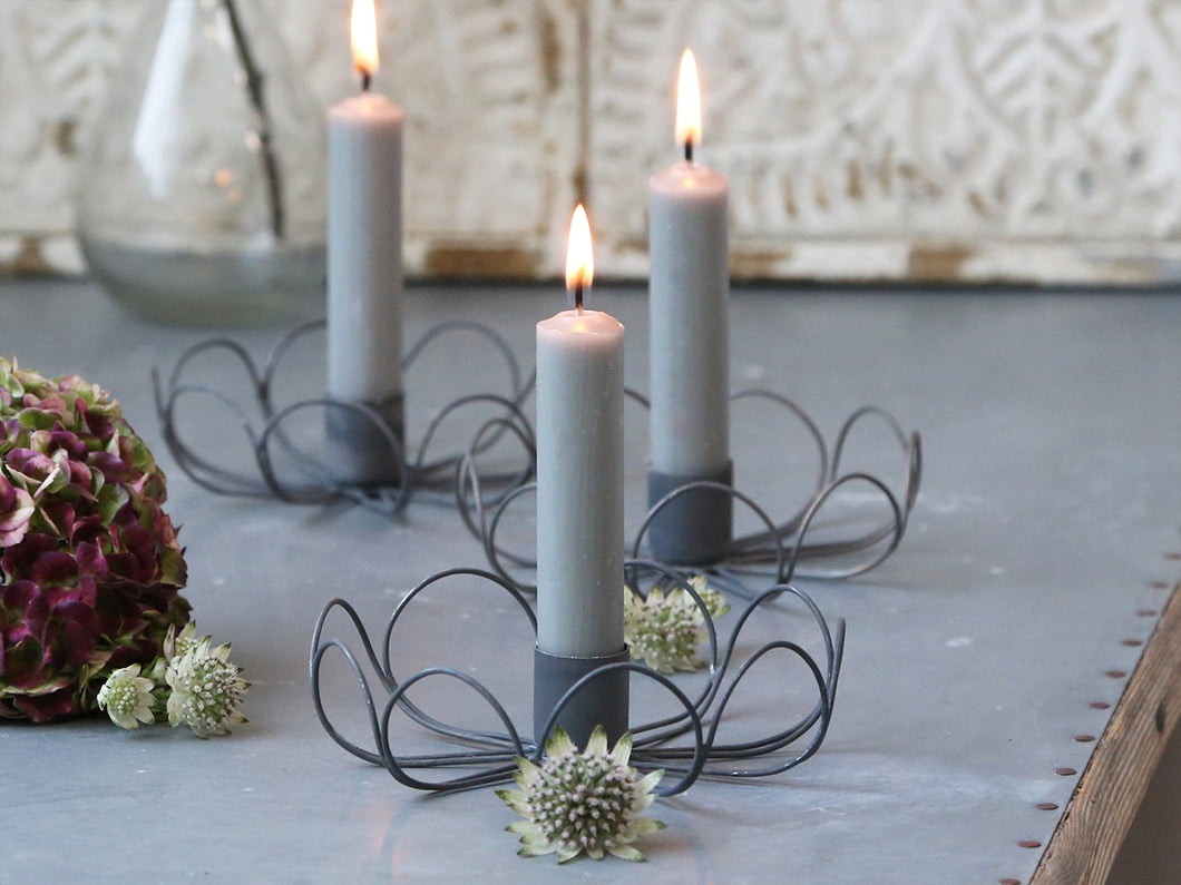 Flower Inspired Grey Iron Dinner Candle Holder