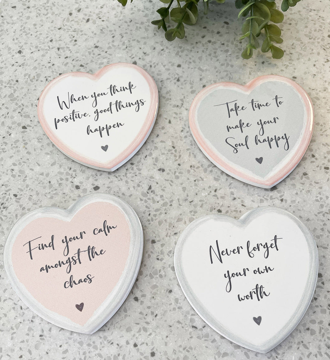 Positive Pink, White & Grey Heart Coasters - Set 4