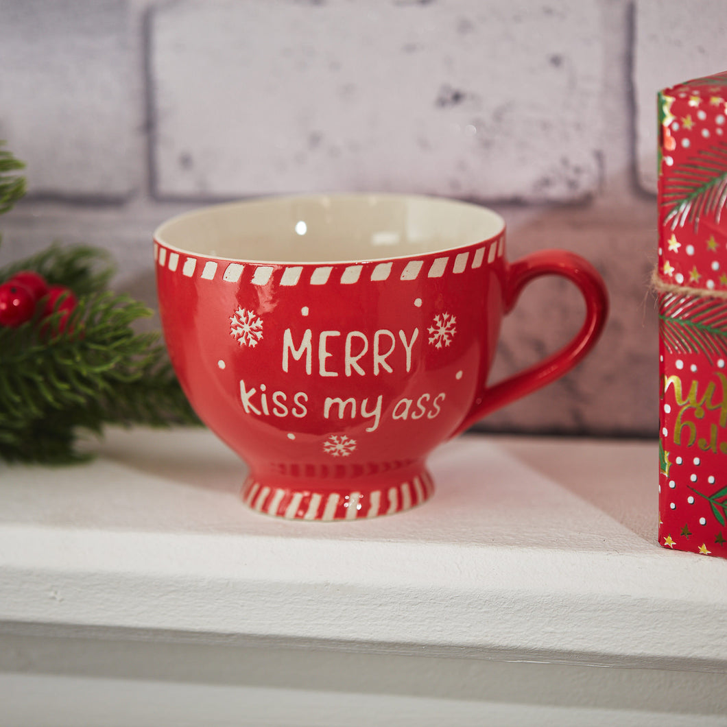 Merry Kiss My ... Festive Footed Mug