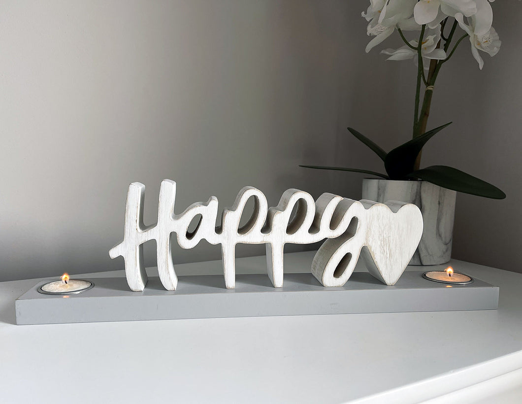 Grey & White Happy Heart Candle Holder