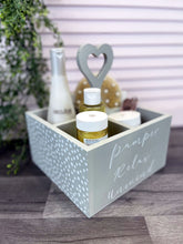 Load image into Gallery viewer, Grey Pamper Storage Crate With Heart Handle
