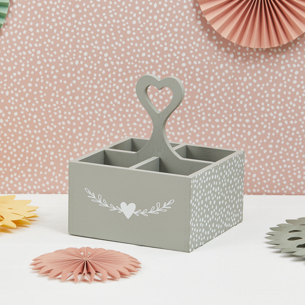 Grey & White Heart Handle Storage Crate