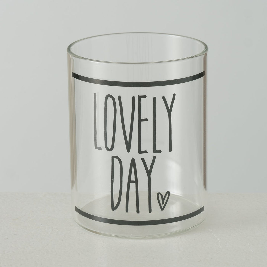 Clear Drinking Glass With Black Heart Detail
