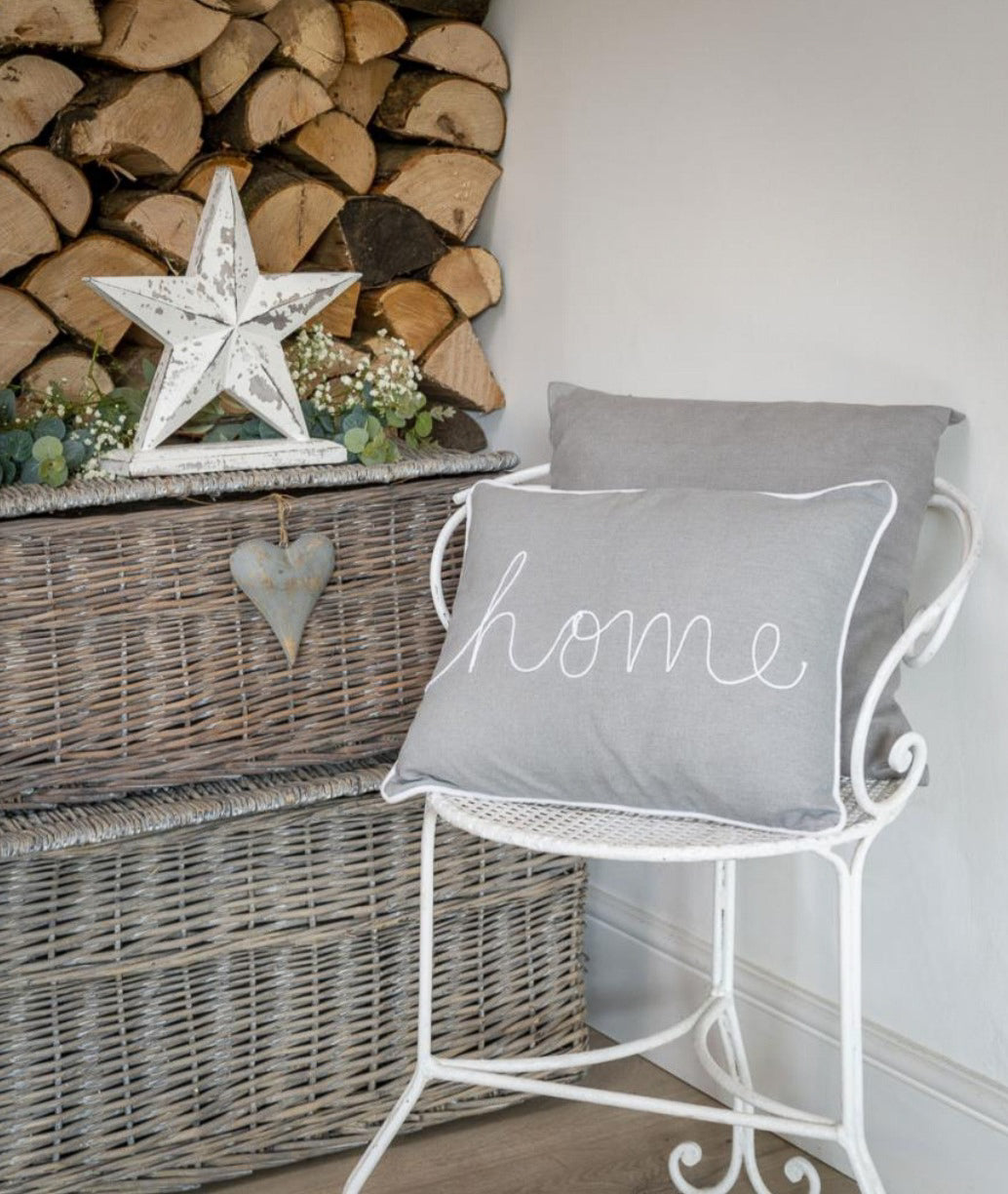 Dove Grey White Home Detailed Cushion