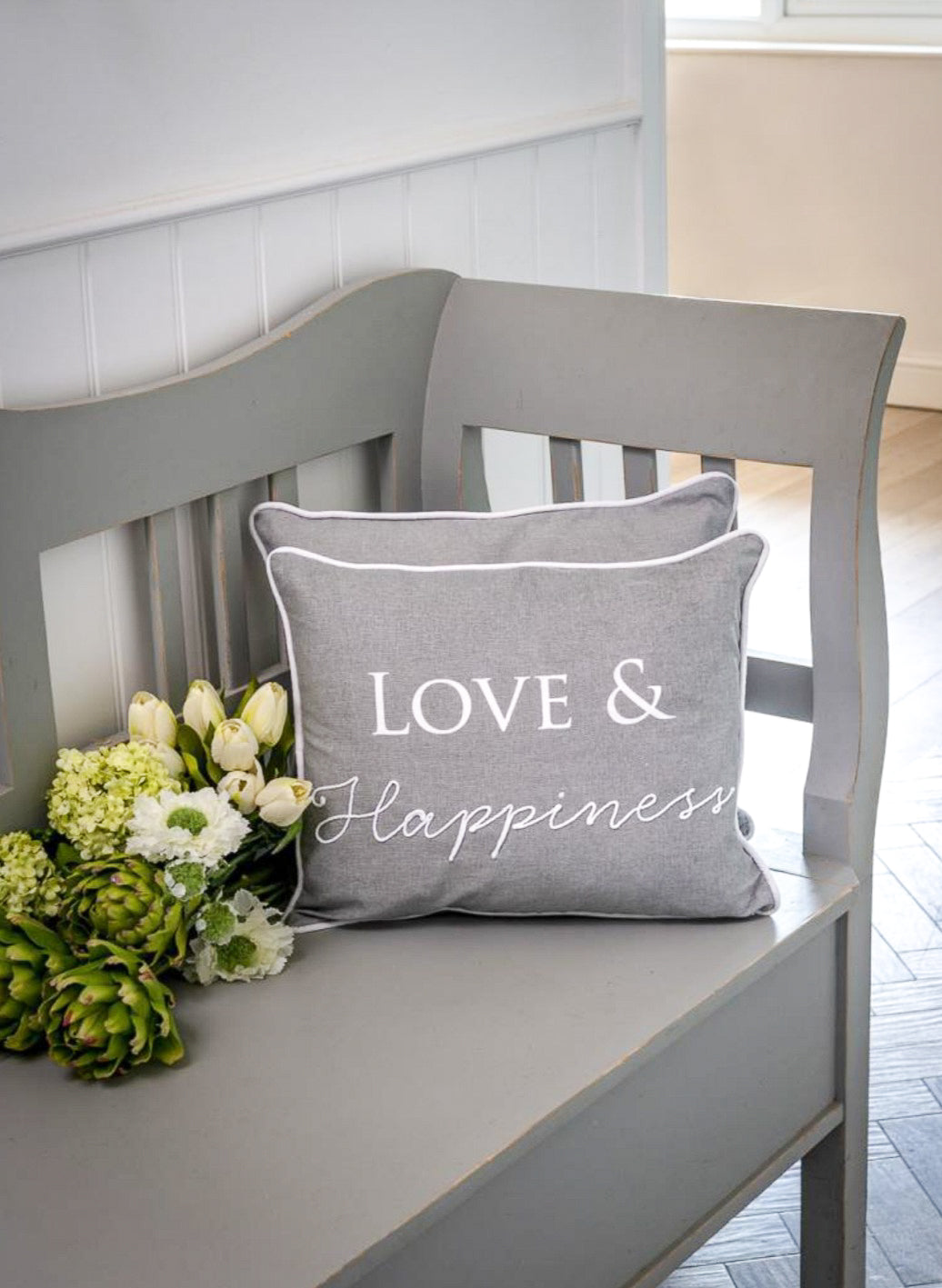 Dove Grey Love & Happiness Cushion