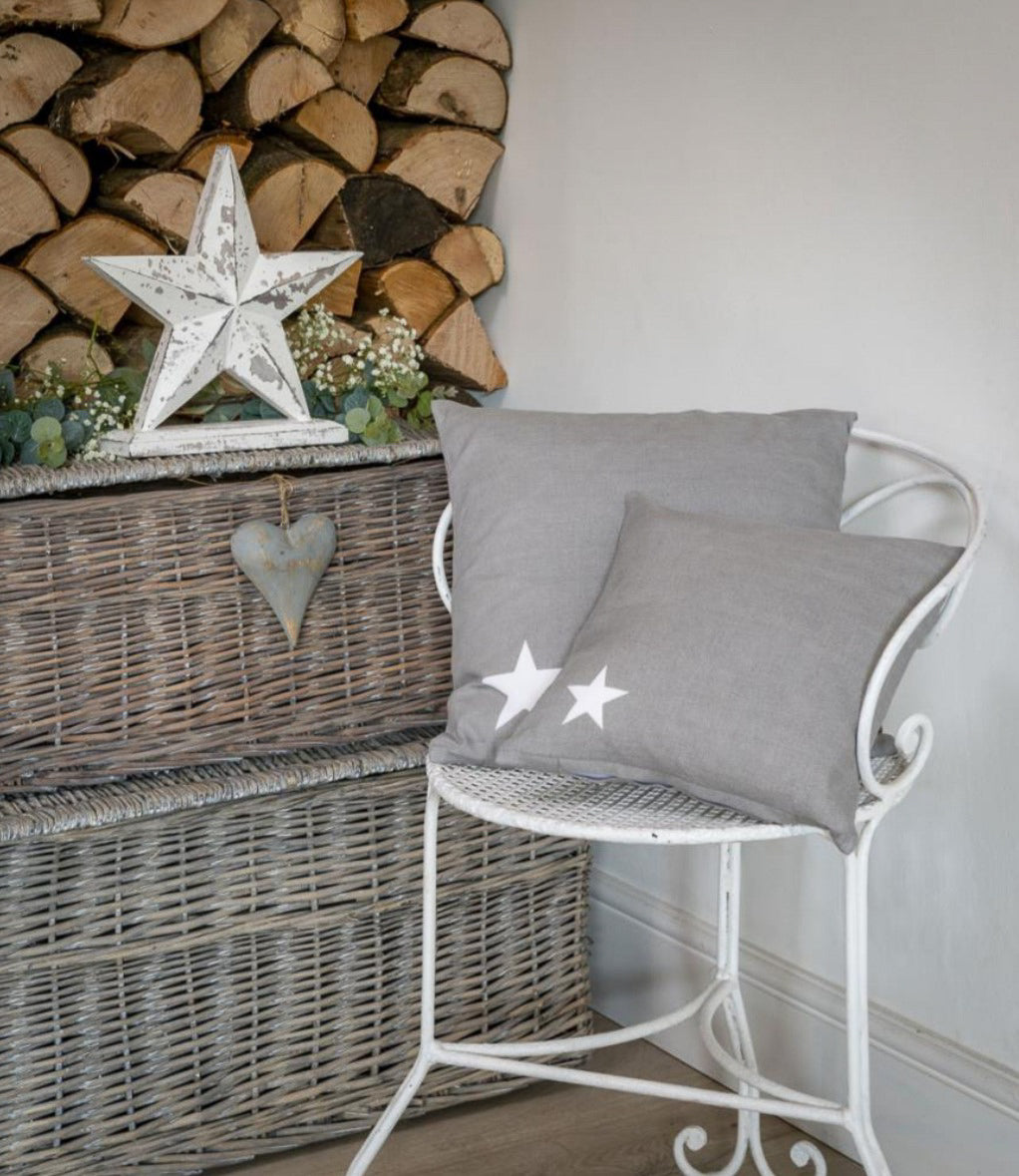 Dove Grey Single White Star Cushion
