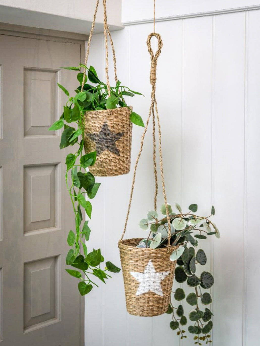 Grey OR White Star Seagrass Hanging Basket