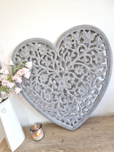 Load image into Gallery viewer, Grey Filigree Carved Floral Wall Heart
