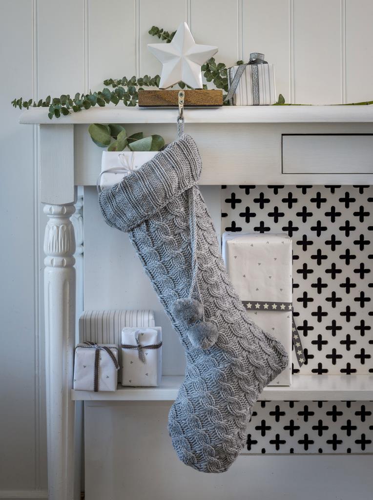 Dove Grey Knitted Christmas Stocking