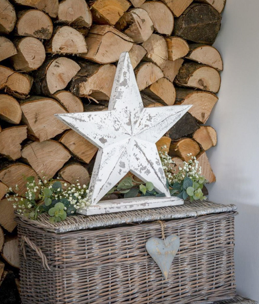 Heavily Distressed White Wooden Mantle Star