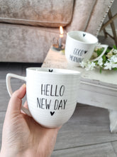 Load image into Gallery viewer, Hello New Day Black Heart White Mug

