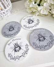 Load image into Gallery viewer, Grey Positive Bee Round Coasters - Set 4

