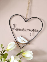 Load image into Gallery viewer, Love You Taupe Bird Hanging Heart
