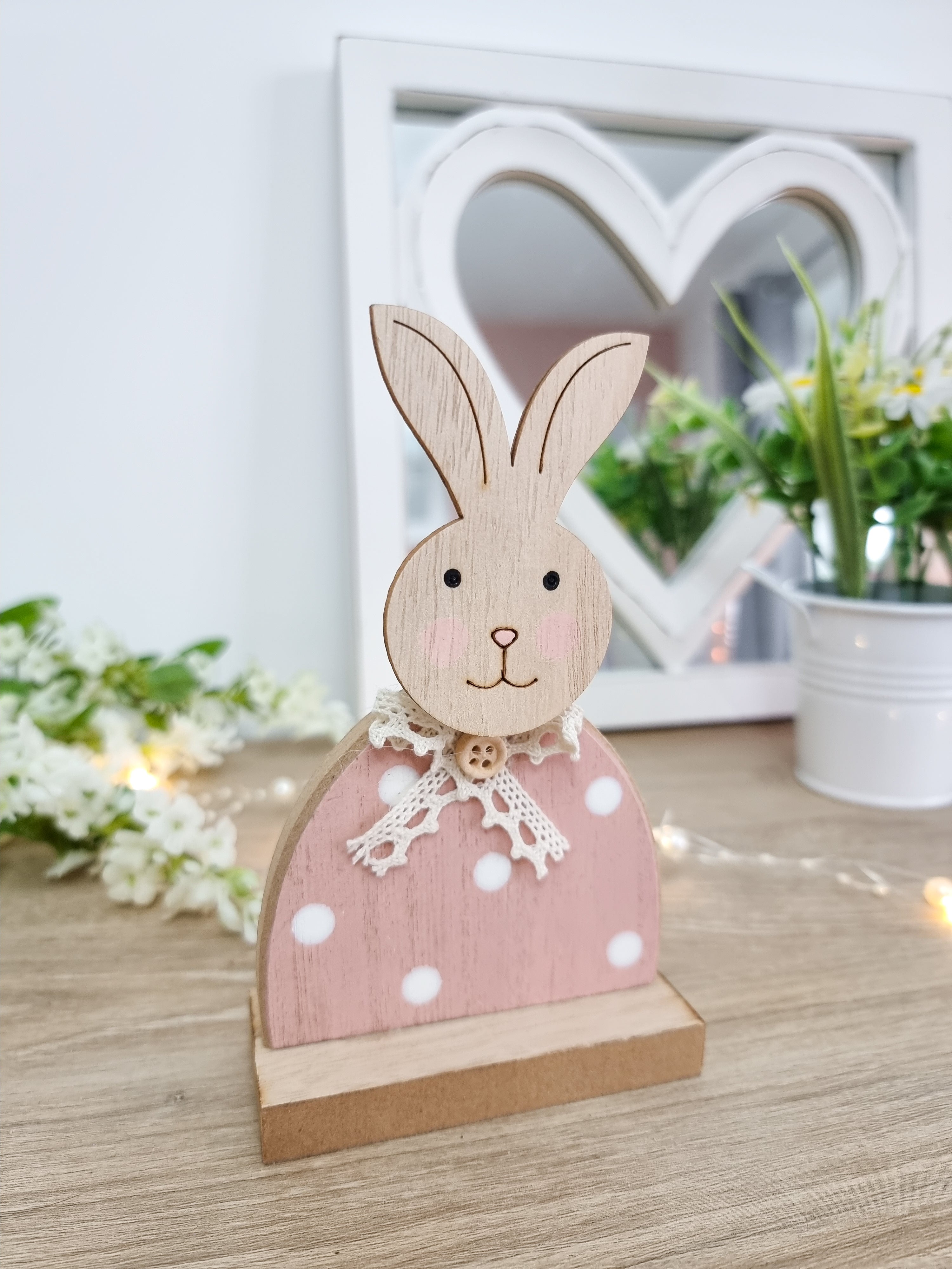 Ditsy Pink Polka Dot Bunny Figure - Peony Blossom Interiors