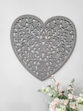 Load image into Gallery viewer, Grey Filigree Carved Floral Wall Heart
