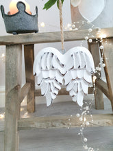 Load image into Gallery viewer, White Distressed Wooden Hanging Angel Wings
