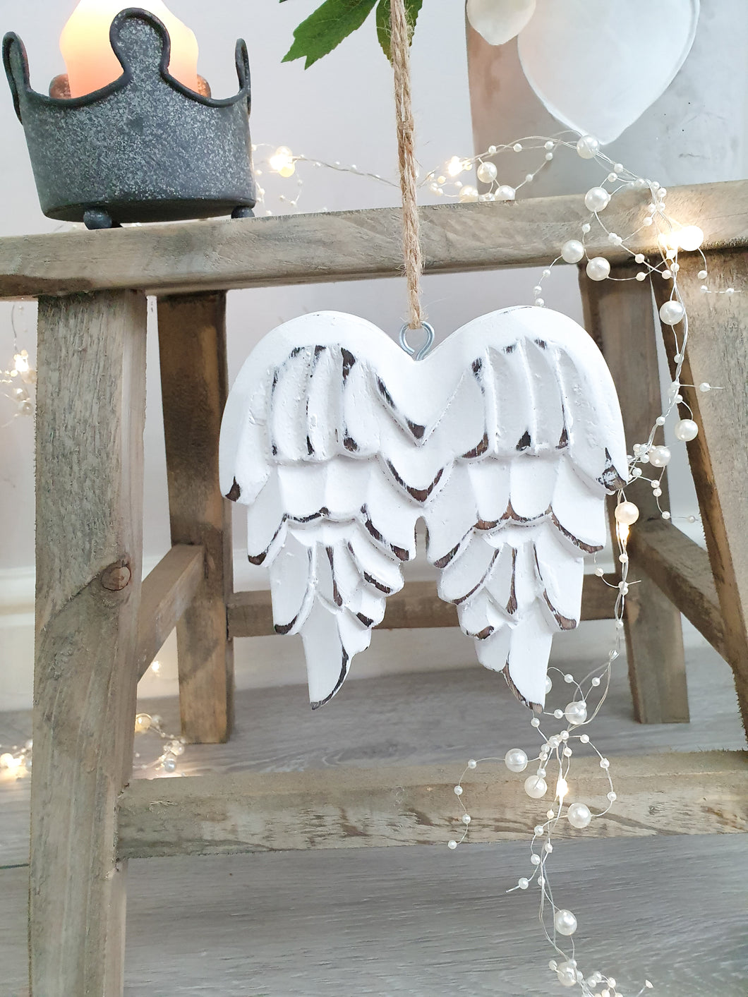 White Distressed Wooden Hanging Angel Wings