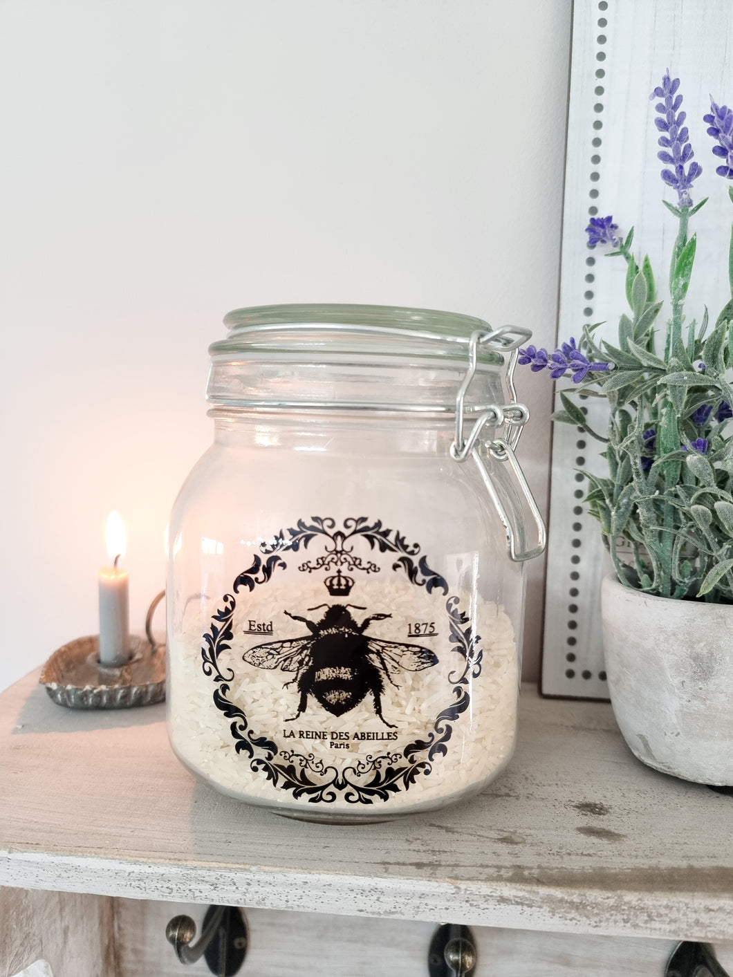 Vintage Style Bee Clip Lock Glass Jar