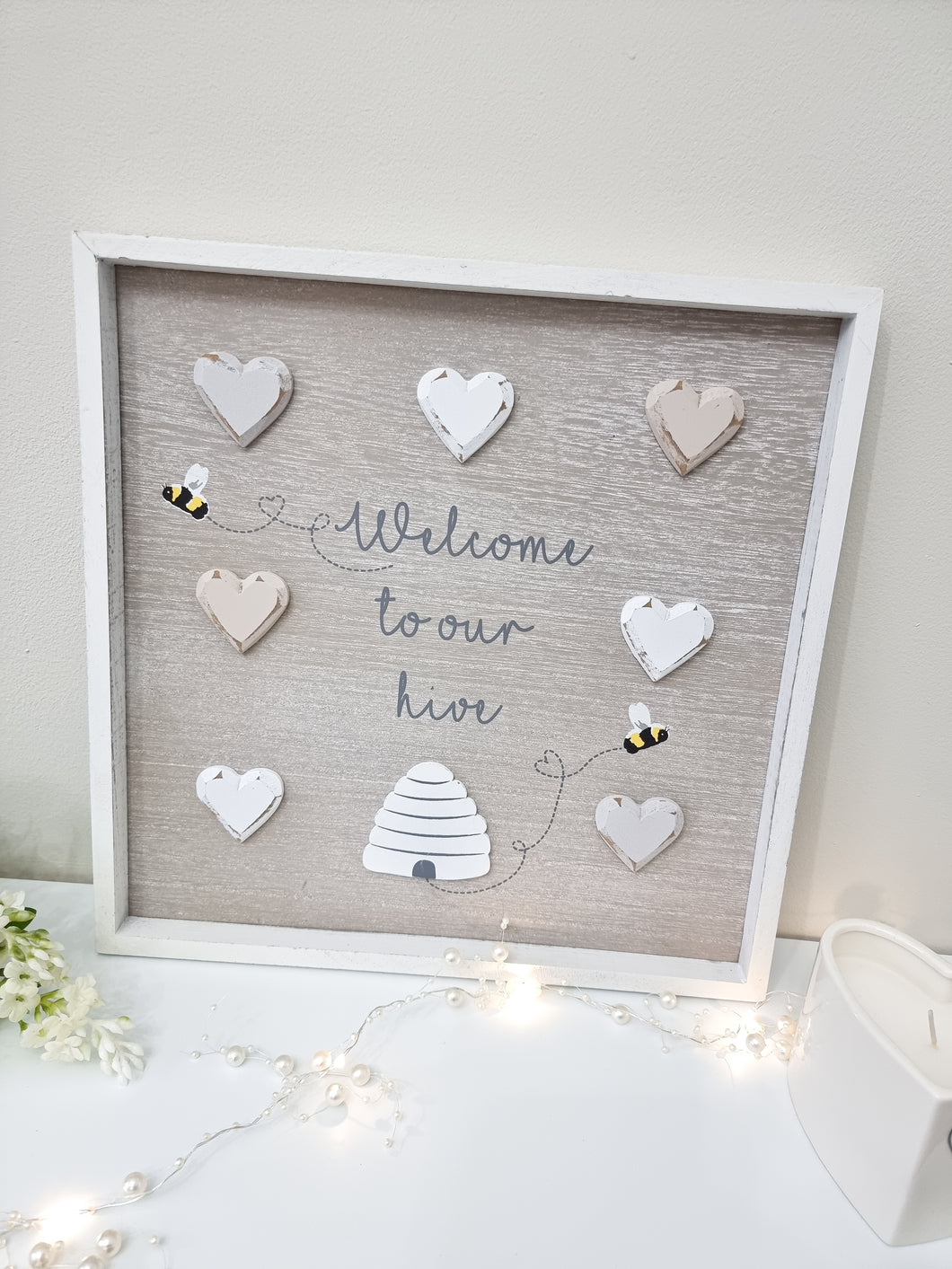 Welcome To Our Hive 3D Heart Framed Plaque