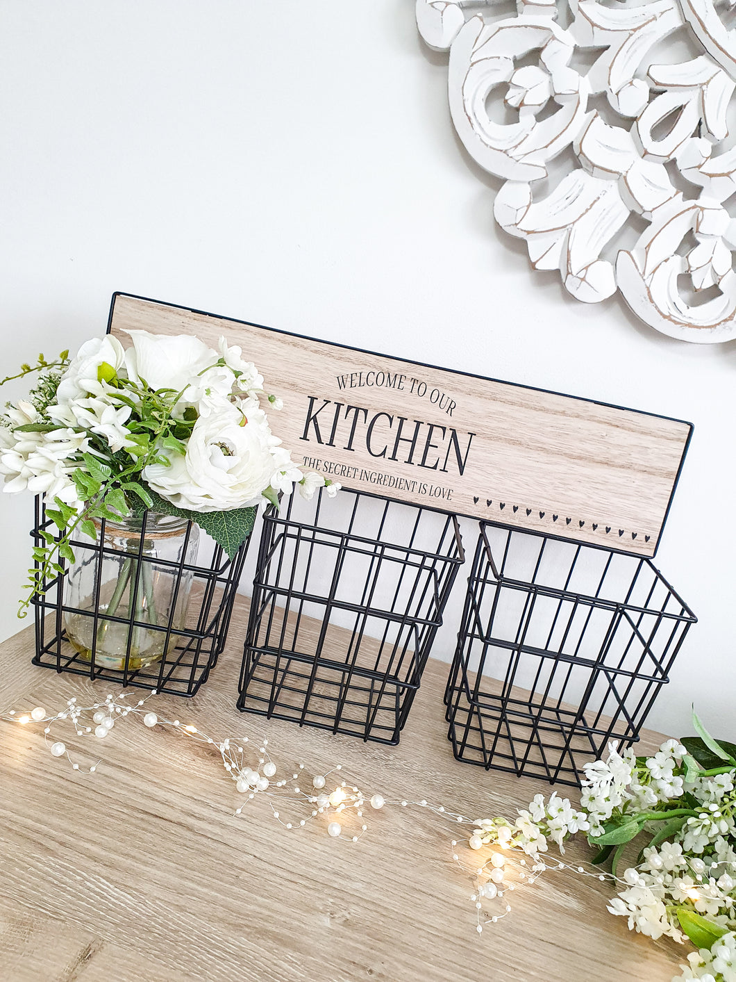 Welcome To Our Kitchen Wall Panel Storage Baskets