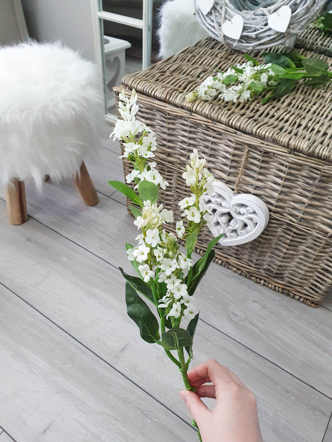 Faux White Lavender Single Stem