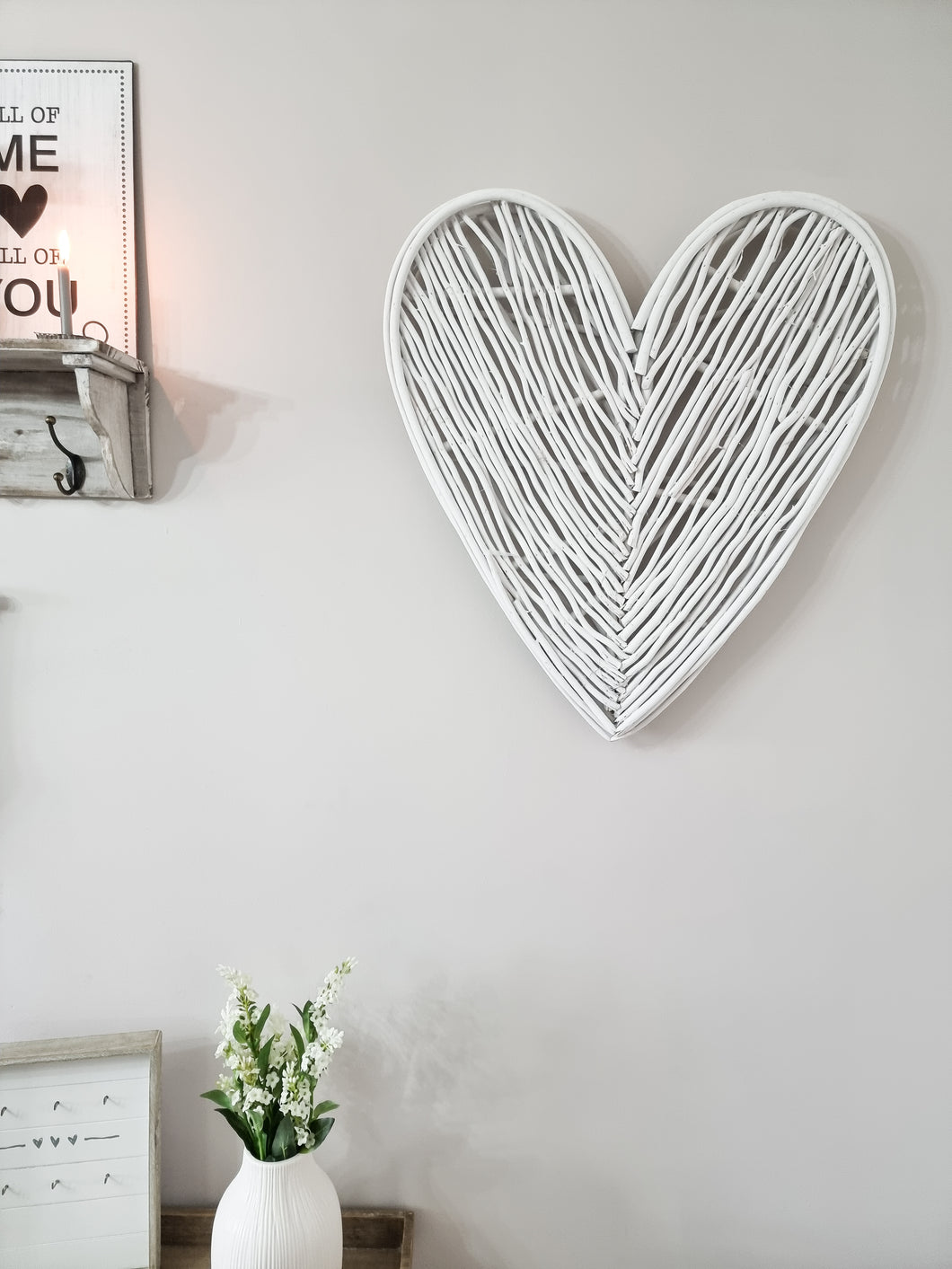 White Natural Wicker Wall Heart