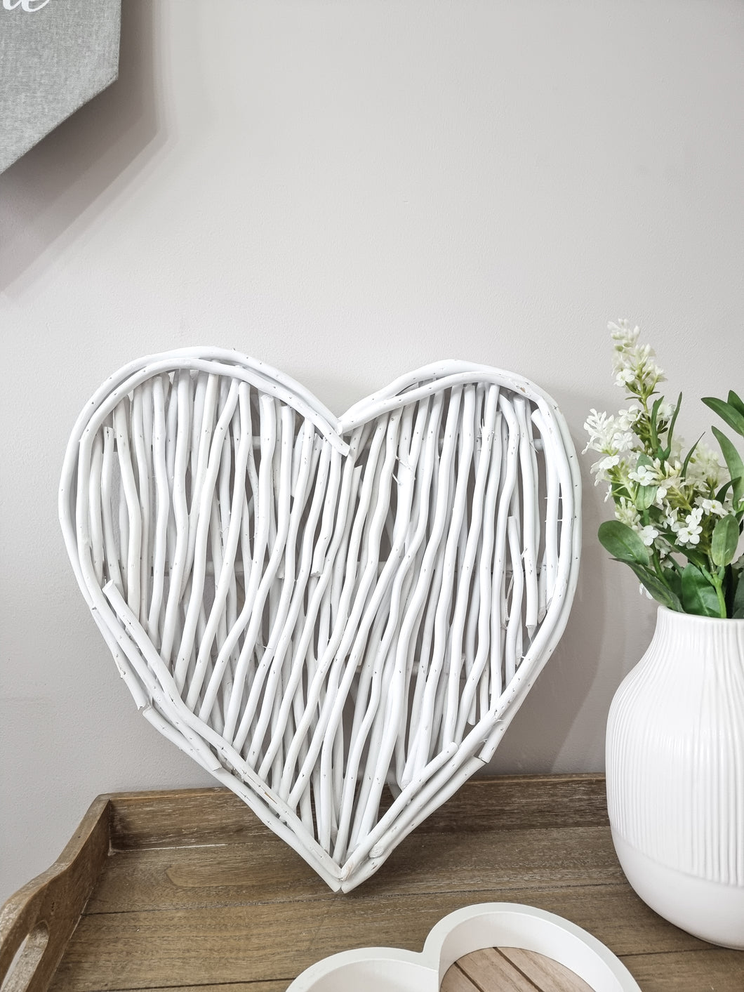 White Natural Rustic Wicker Wall Heart