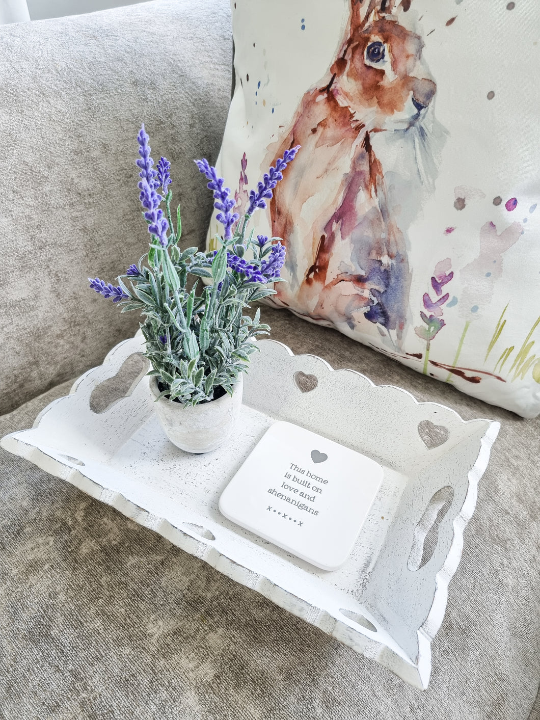 White Natural Wood Scalloped Heart Tray